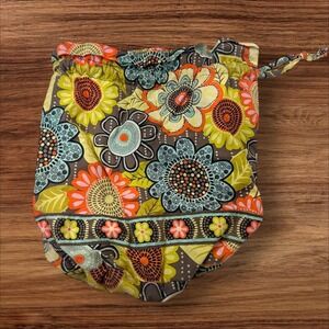 Vera Bradley Floral Drawstring Bag Purse Brown Orange Yellow Blue Fabric